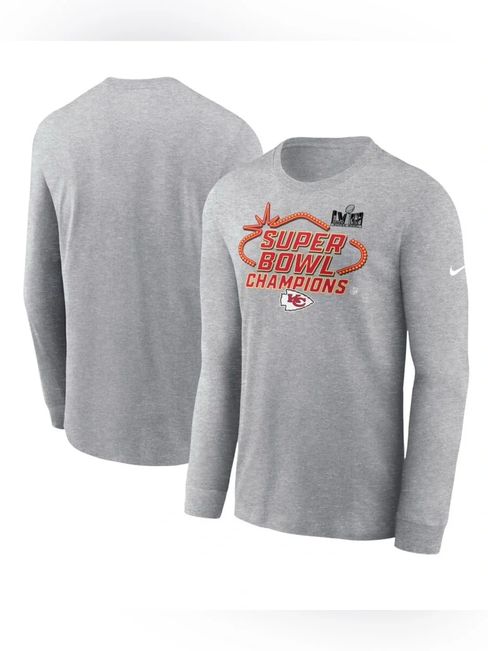 Nike Chiefs Super Bowl LVIII Champions Locker Room Long Sleeve Shirt Gray XL NWT